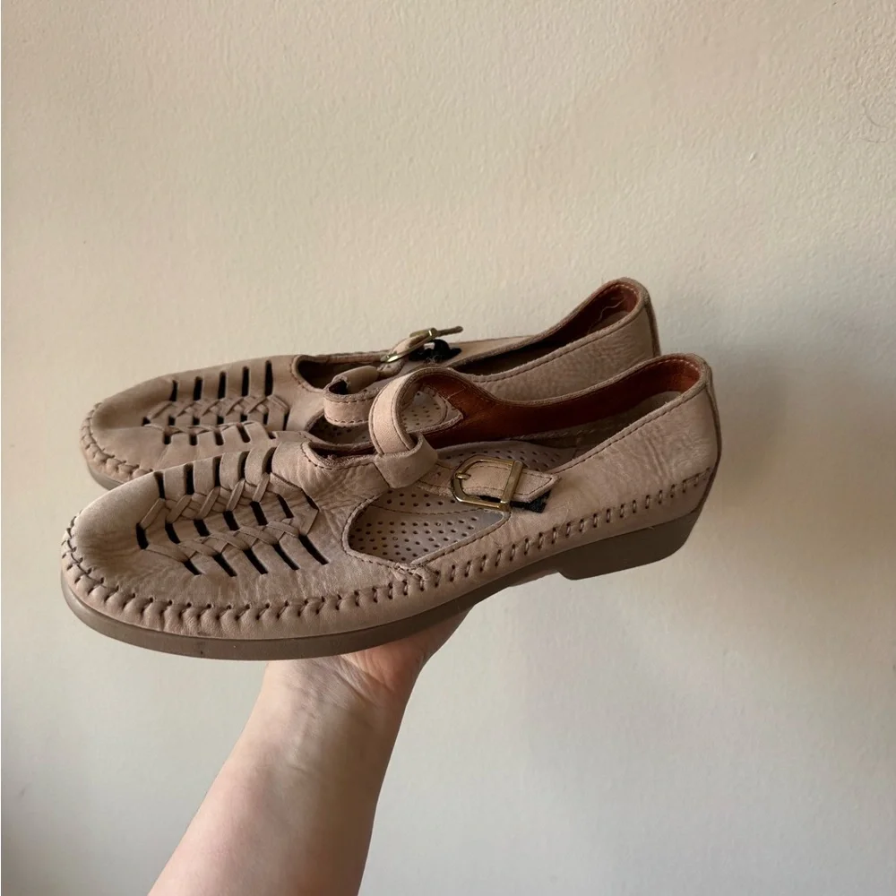SOLD—Beige Woven Leather Mary Jane Loafers - Picture 3 of 11